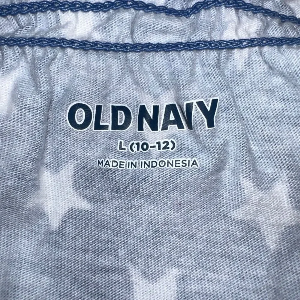 Old Navy Girls Tank Top Shirt Smocked Star Print Blue White Festive Large 10 12